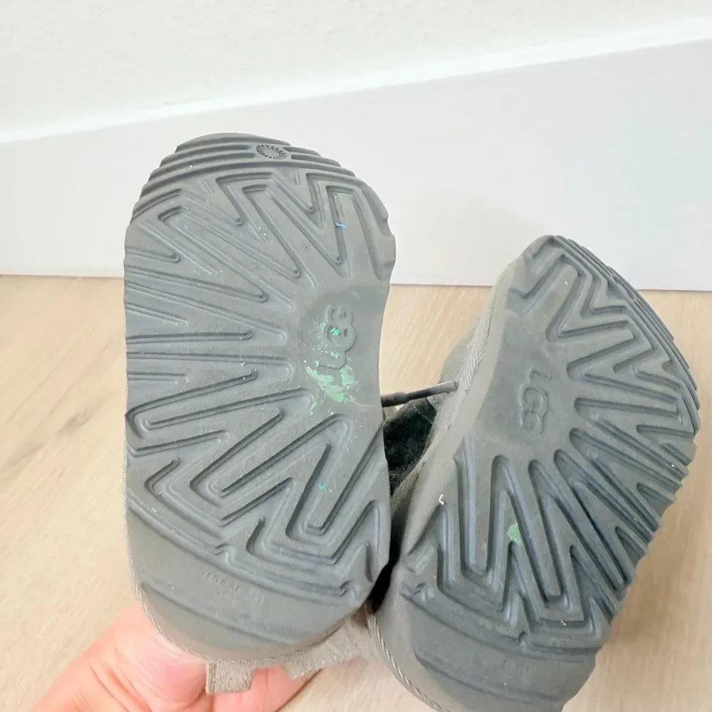 Grey UGG Boots Lace Up Ties + Side Zipper. Toddler size 8